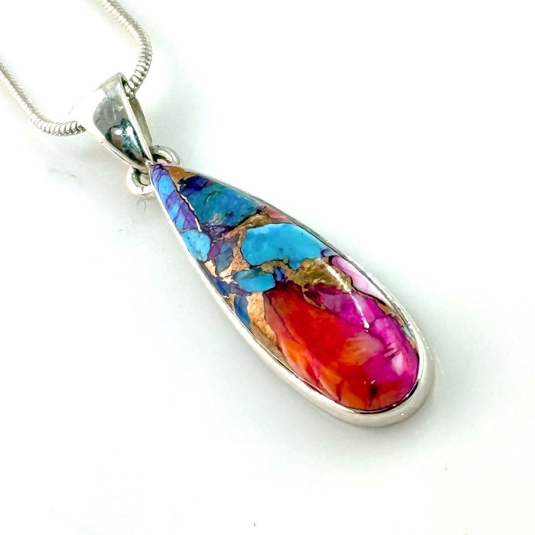 Kingman Dahlia Sterling Silver Skinny Pear Pendant - Keja Designs Jewelry