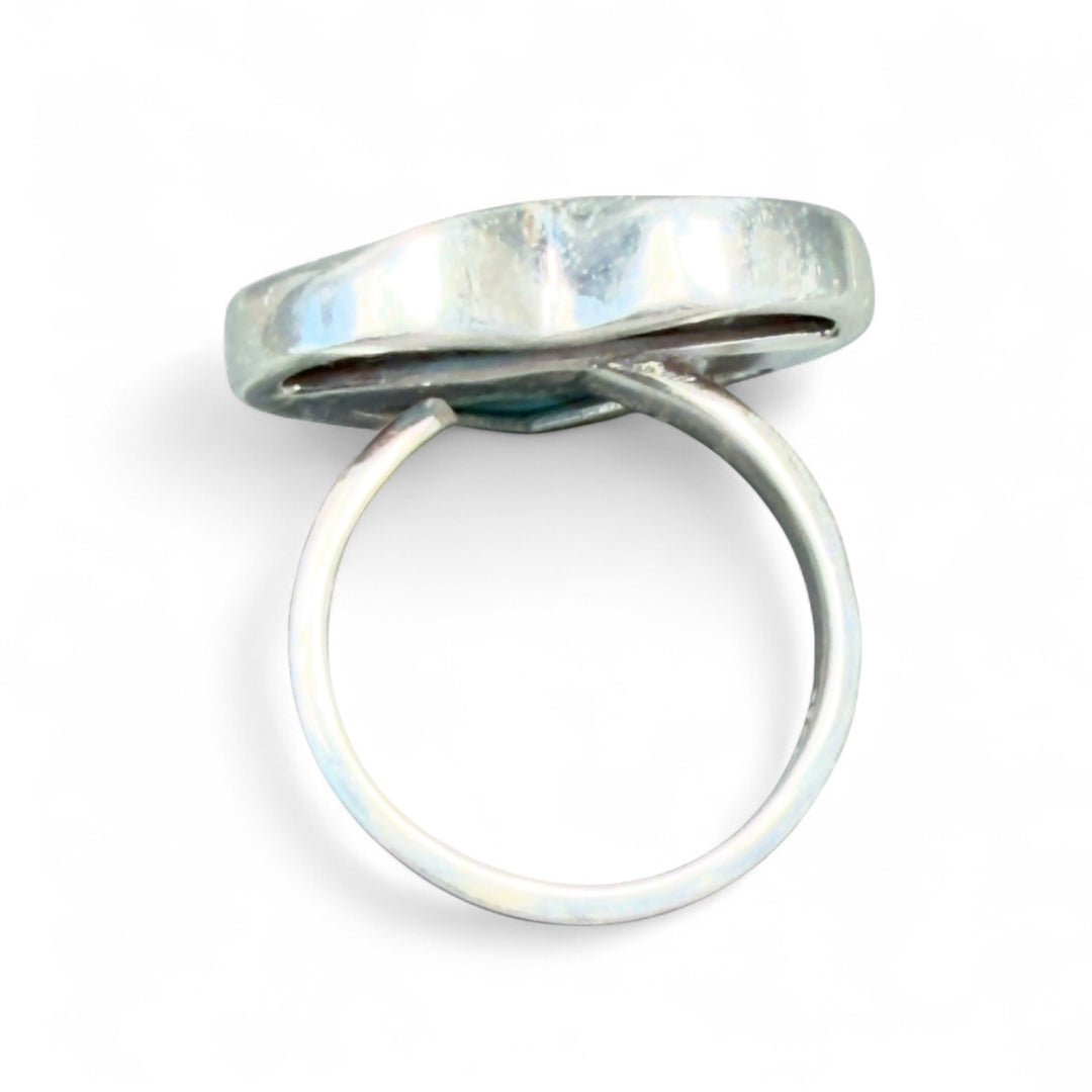Kingman Turquoise &amp; Coral Sterling Silver Adjustable Heart Ring - Keja Designs Jewelry