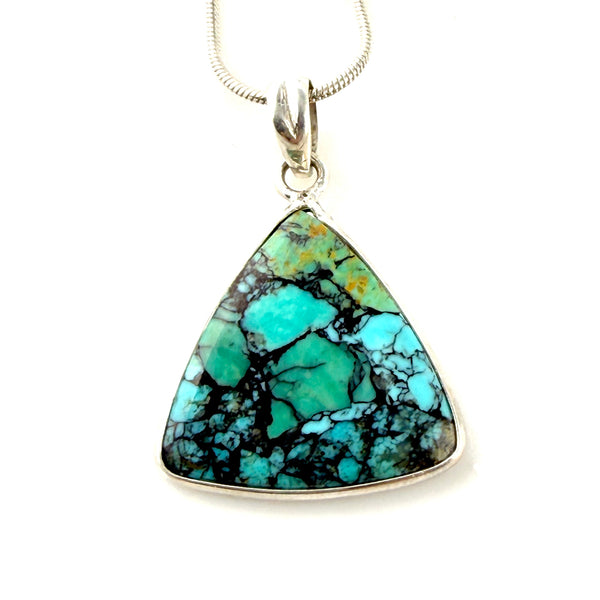 Turquoise Sterling Silver Trillion Pendant - Keja Designs Jewelry