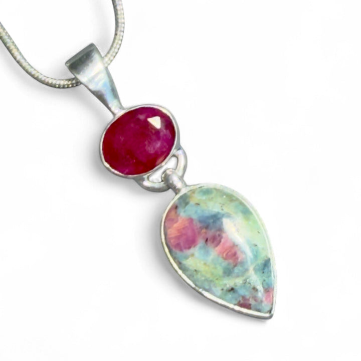 Ruby In Fuchsite &amp; Ruby Sterling Silver Pear Pendant - Keja Designs Jewelry