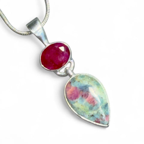 Ruby In Fuchsite & Ruby Sterling Silver Pear Pendant