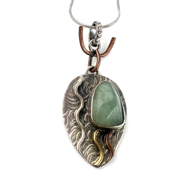 Chrysoprase Sterling Silver Three Tone Pendant - Keja Designs Jewelry