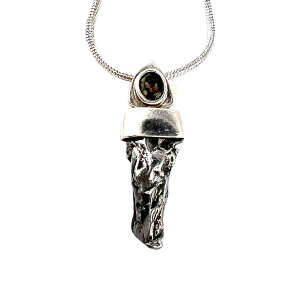 Campo de Cielo Meteorite & Moldavite Meteorite Sterling Silver Organic Pendant - Keja Designs Jewelry