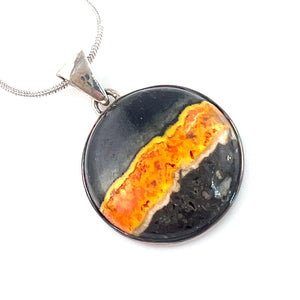 Bumble Bee Jasper Sterling Silver Round Pendant