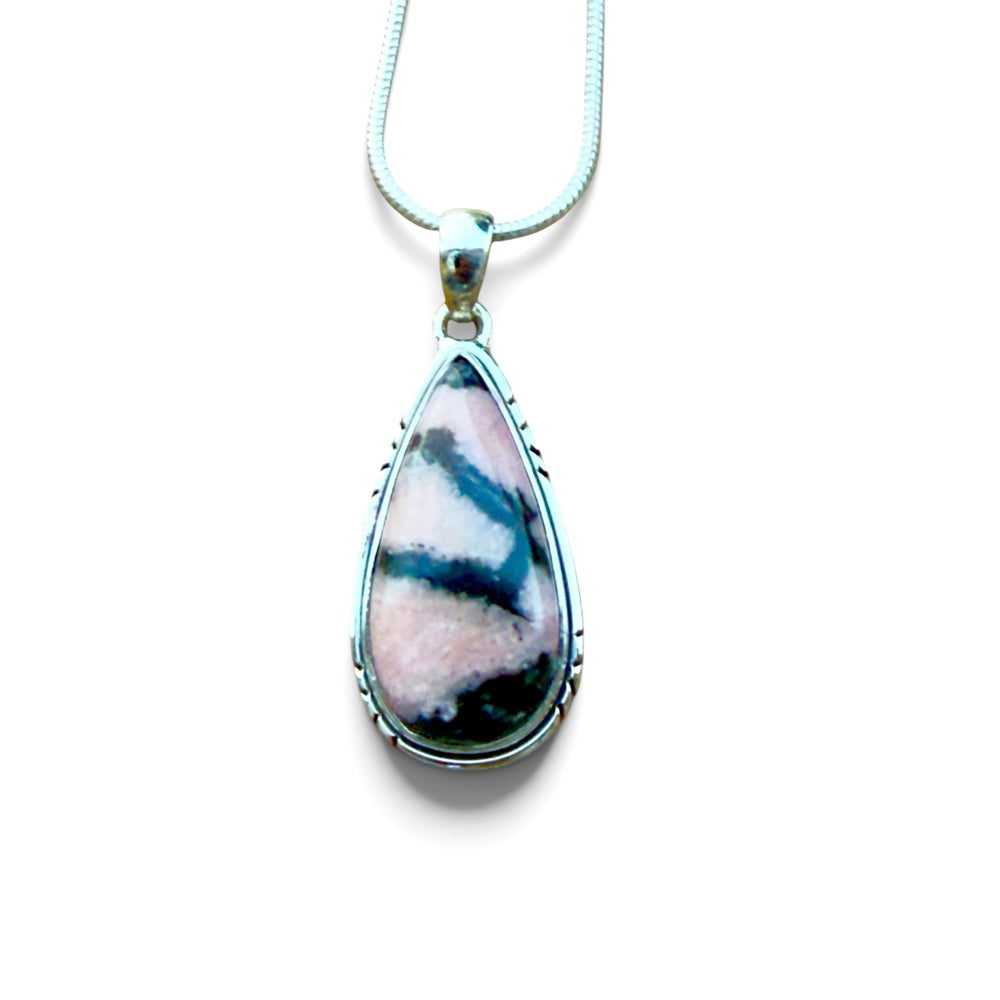 Rhodonite Sterling Silver Pear Shaped Pendant - Keja Designs Jewelry