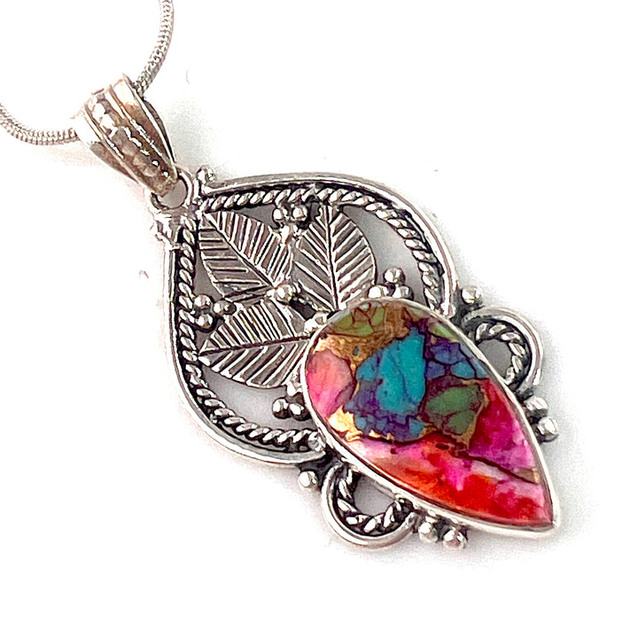 Kingman Dahlia Turquoise  Sterling Silver Garden Delight Pendant - Keja Designs Jewelry