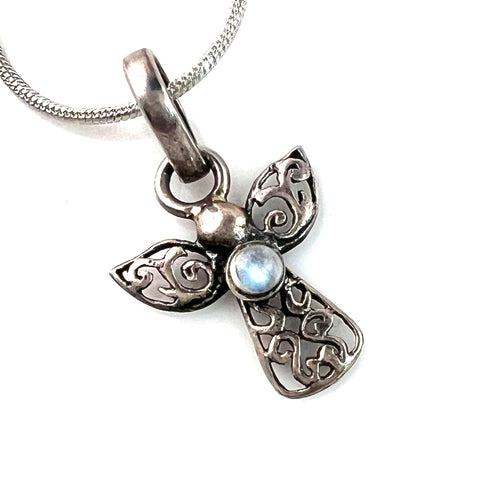 Moonstone Sterling Silver Angel Pendant - Keja Designs Jewelry