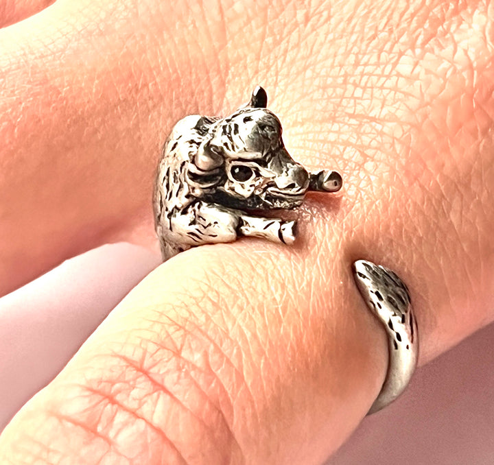 Animal Wrap Ring - Buffalo- White Bronze - Adjustable Ring - Keja Designs Jewelry