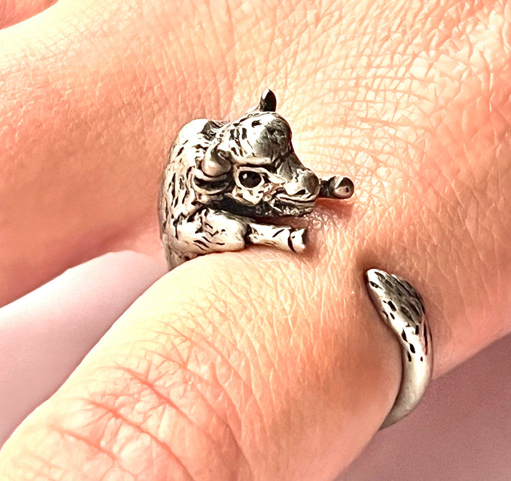 Animal Wrap Ring - Cow - White Bronze - Adjustable Ring - keja jewelry –  Keja