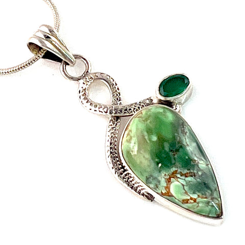 Variscite and Emerald Sterling Silver Pendant - Keja Designs Jewelry