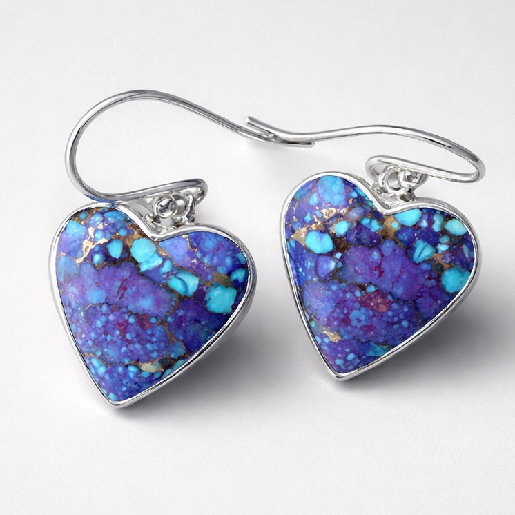 Kingman Purple Turquoise Sterling Silver Heart Earrings - Keja Designs Jewelry