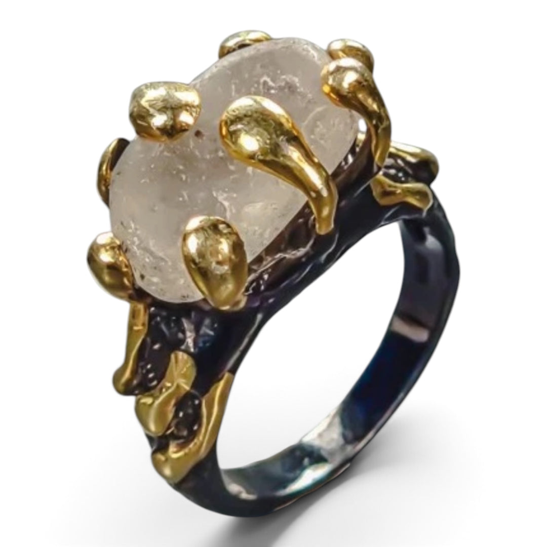 Topaz Rough Sterling Silver Rhodium and Gold Plated Ring