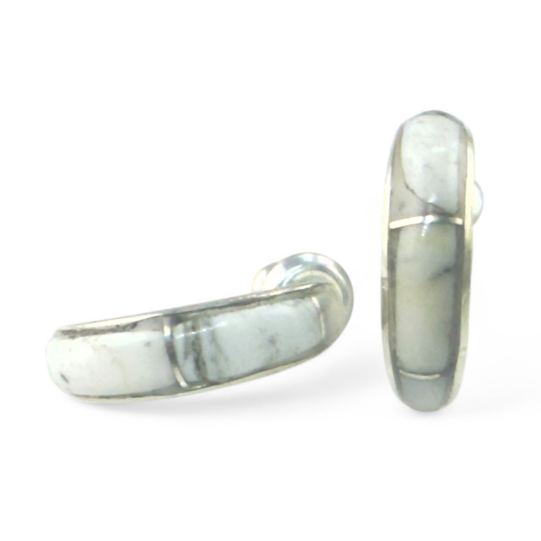 Inlaid White Buffalo Sterling Silver Petite Hoop Earrings - Keja Designs Jewelry