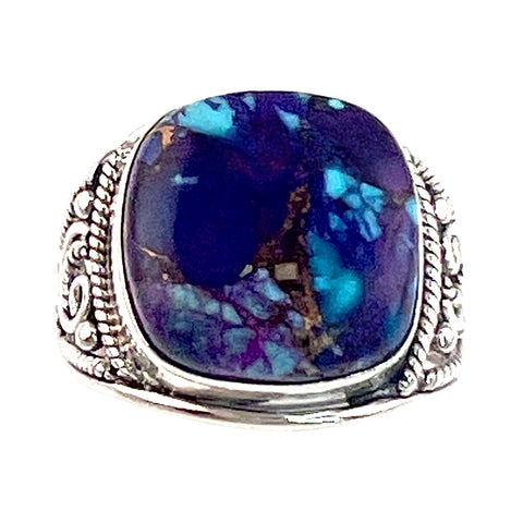 Kingman Purple Turquoise Sterling Silver Square Ring