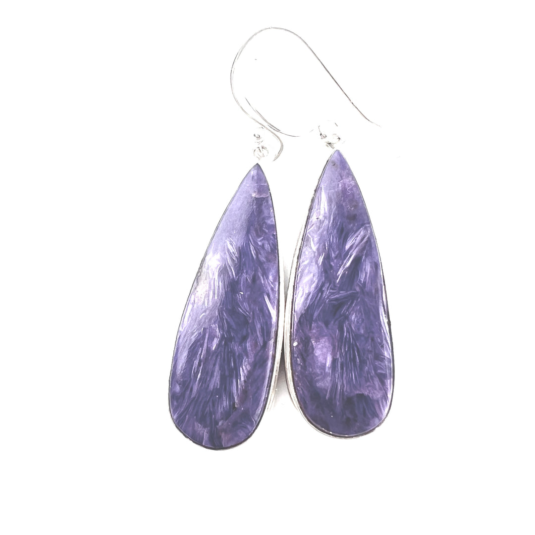 Charoite Sterling Silver Oblong Earrings - Keja Designs Jewelry