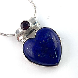 Lapis & Garnet Sterling Silver Heart Pendant