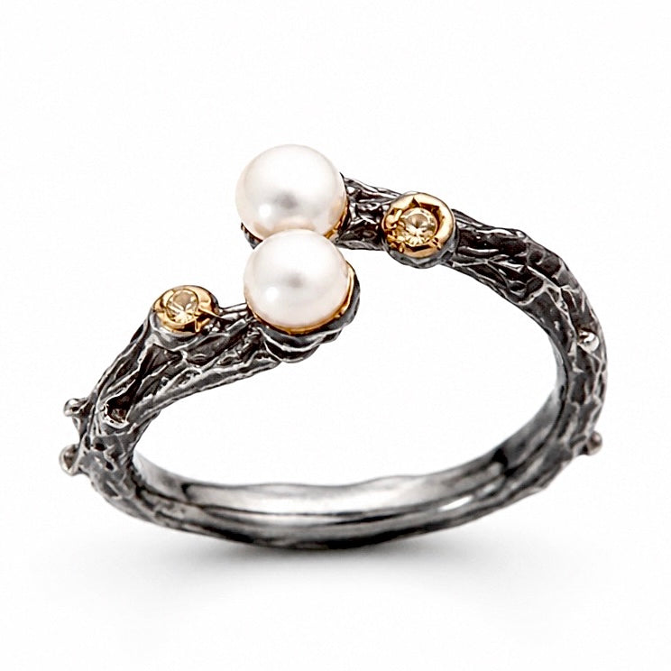 Pearl Rhodium Plated Sterling Silver Ring
