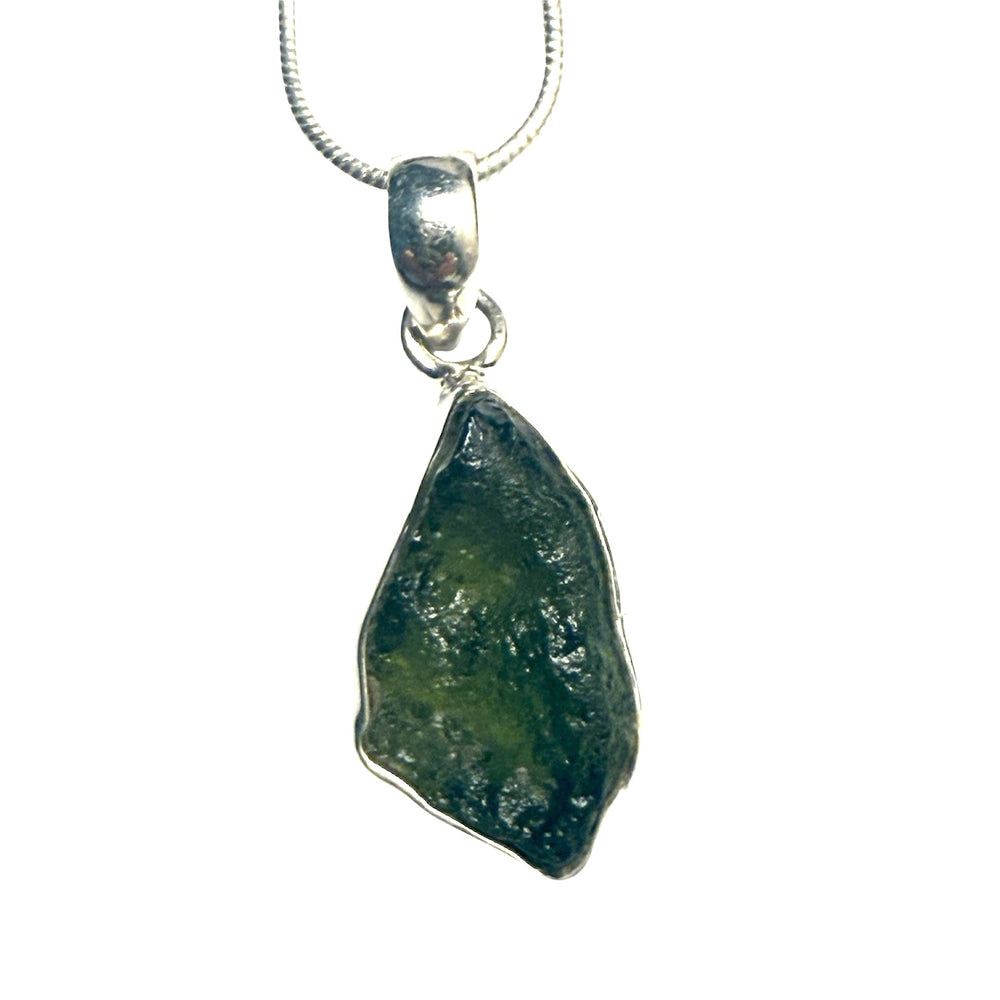 Moldavite Shard Sterling Silver Pendant - Keja Designs Jewelry