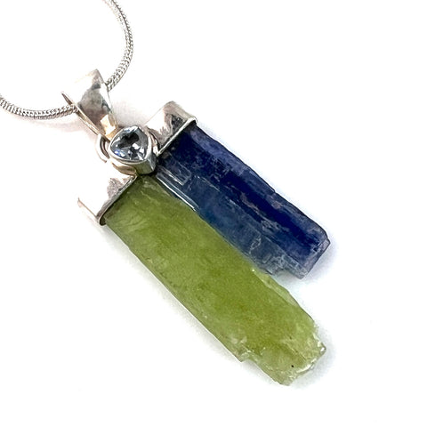 Kyanite Rough & Blue Topaz Sterling Silver Pendant - Keja Designs Jewelry