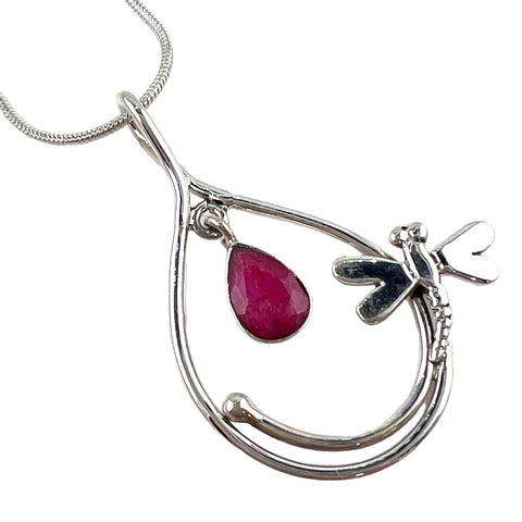 Ruby Sterling Silver Dragonfly Pendant