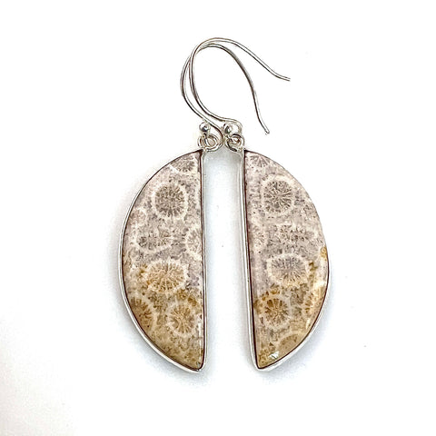Fossilized Coral Sterling Silver Crescent Earrings - Keja Designs Jewelry