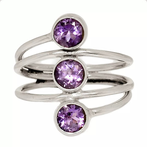 Amethyst Three Faceted Stone Sterling Silver Ring - Keja Designs Jewelry