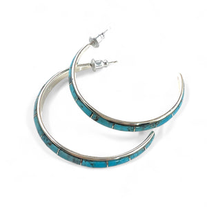 Inlaid Turquoise Sterling Silver Hoop Earrings