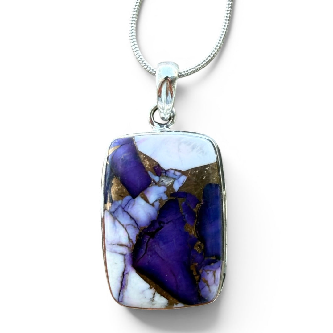 Kingman Purple Dahlia Rectangular Sterling Silver Pendant