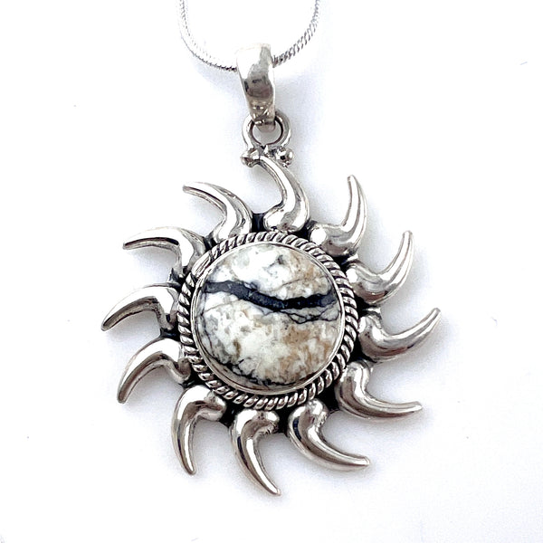 White Buffalo Sterling Silver Sunburst Pendant