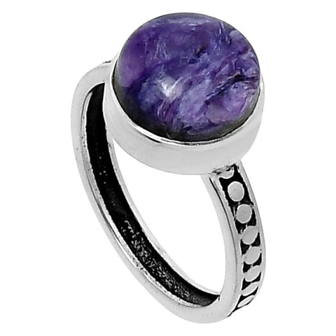 Charoite Solitaire Sterling Silver Ring - Keja Designs Jewelry