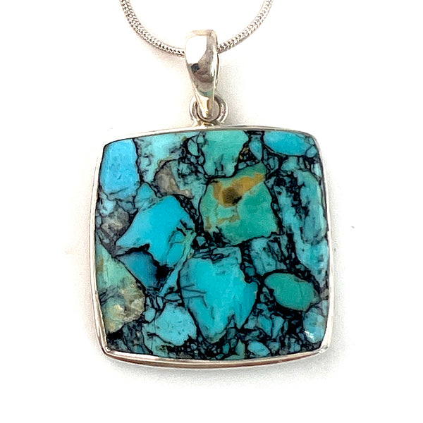 Turquoise Sterling Silver Square Pendant