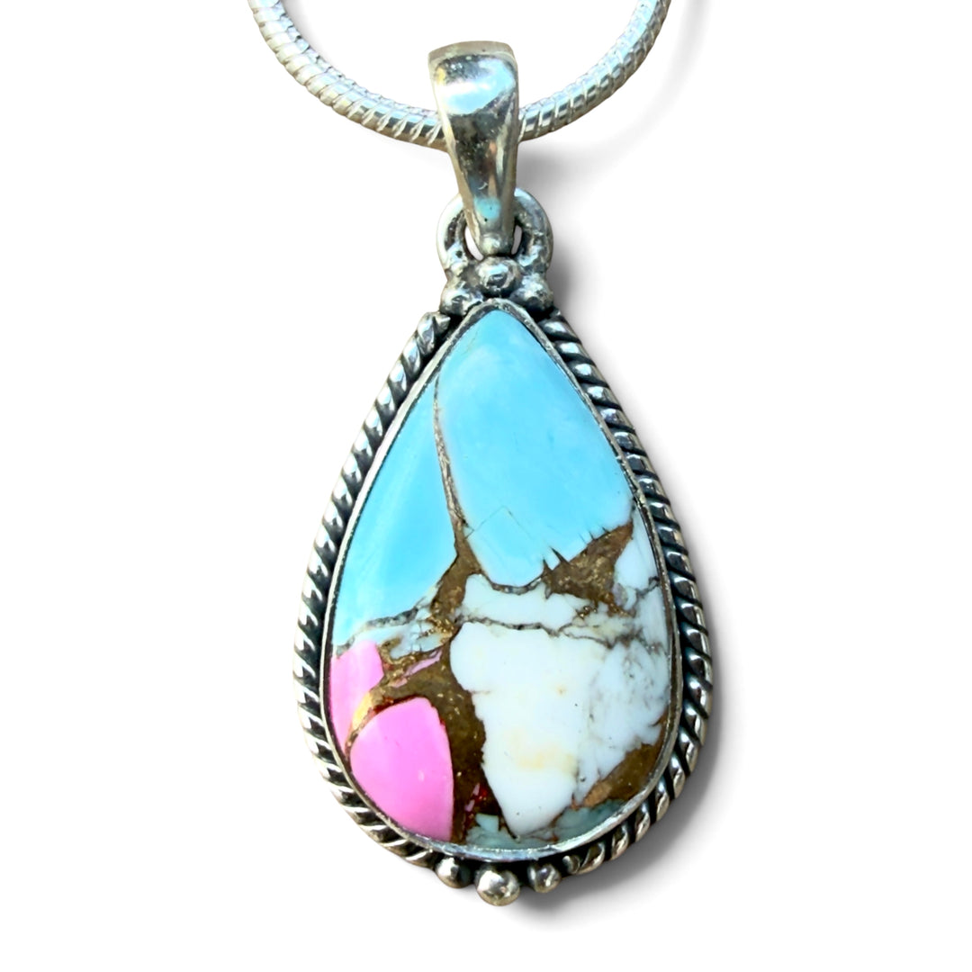 Kingman Cotton Candy Sterling Silver Pear Shaped Pendant - Keja Designs Jewelry