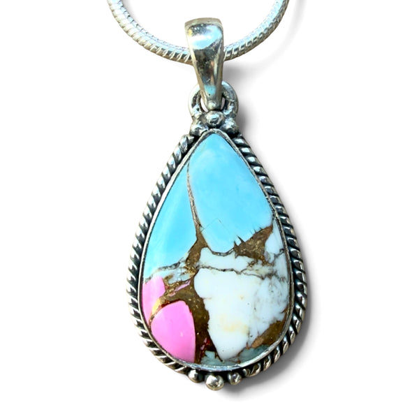 Kingman Cotton Candy Sterling Silver Pear Shaped Pendant - Keja Designs Jewelry
