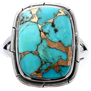 Blue Copper Turquoise Square Sterling Silver Oblong Ring - Keja Designs Jewelry