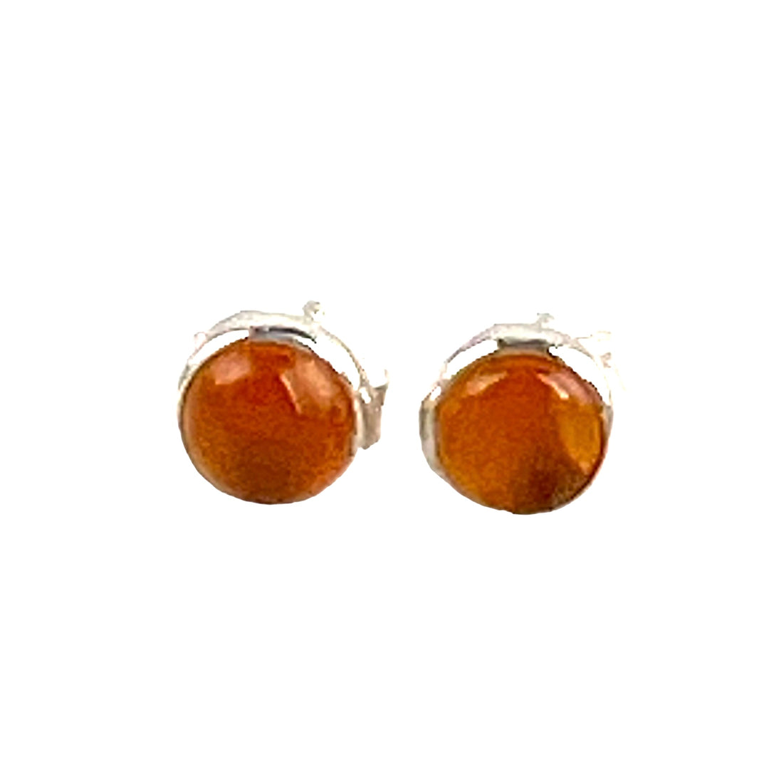 Carnelian Round Sterling Silver Post Earrings - Keja Designs Jewelry