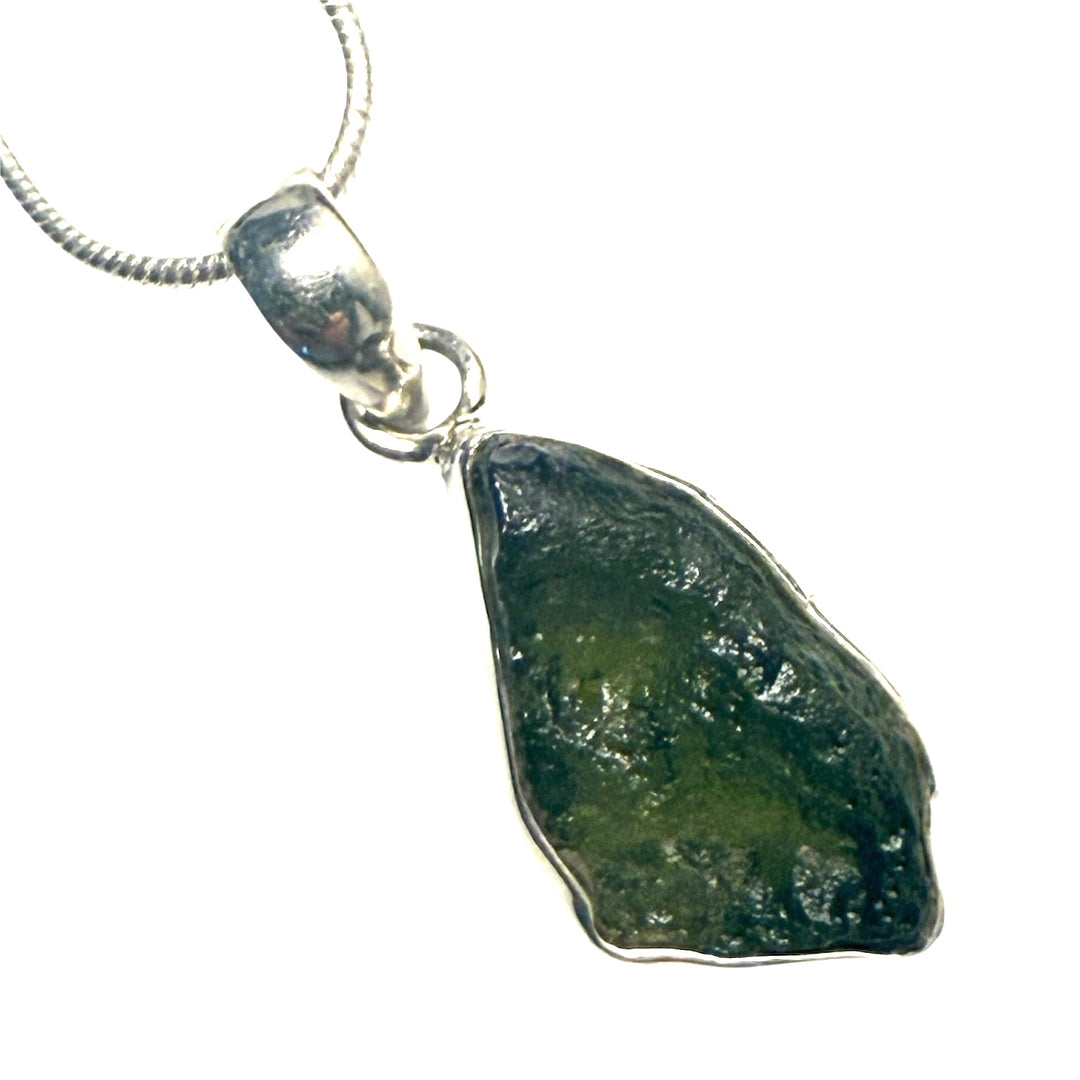 Moldavite Shard Sterling Silver Pendant - Keja Designs Jewelry