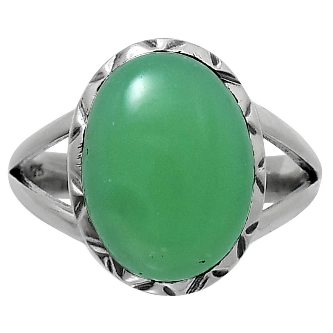 Chrysoprase Sterling Silver Oval Ring - Keja Designs Jewelry