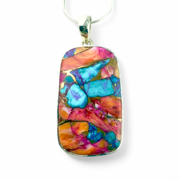 Kingman Dahlia Sterling Silver Rectangular Pendant - Keja Designs Jewelry