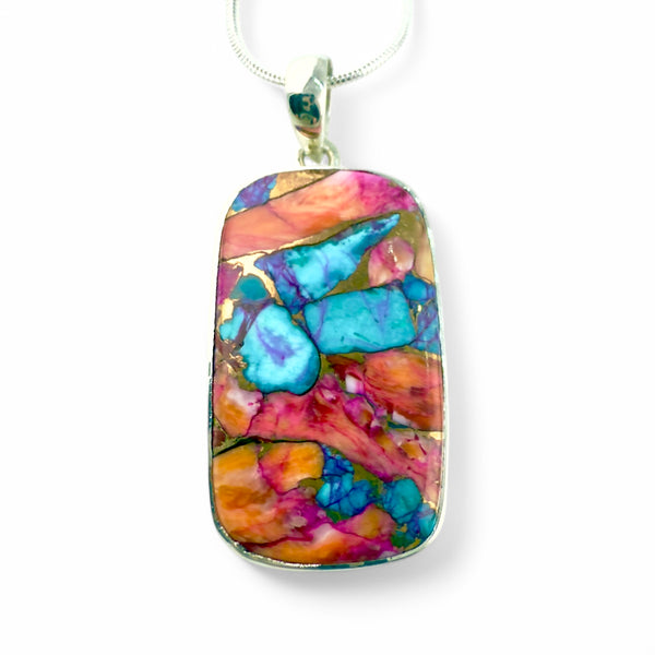 Kingman Dahlia Sterling Silver Rectangular Pendant - Keja Designs Jewelry