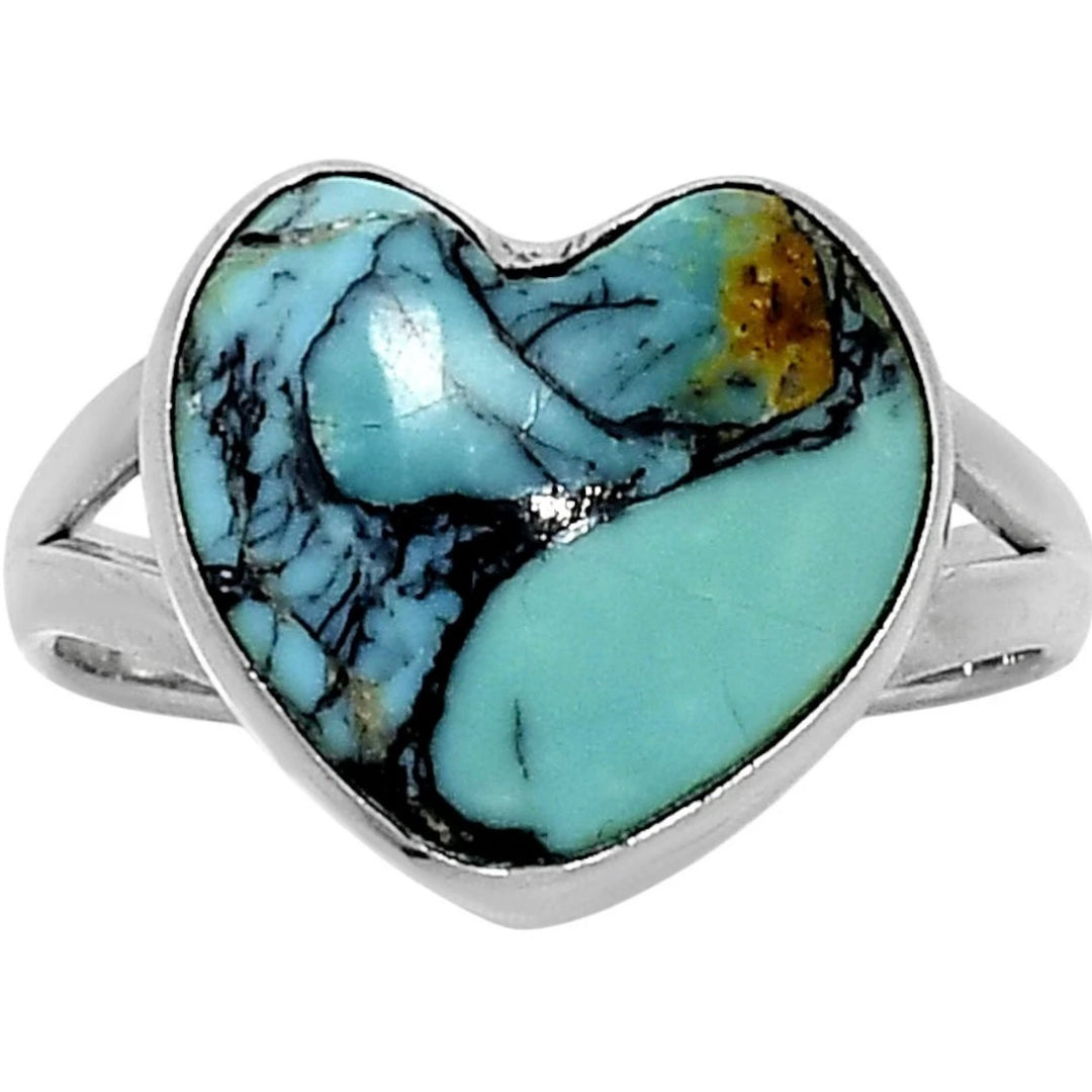 Turquoise Sterling Silver Open Band Heart Shaped Ring - Keja Designs Jewelry