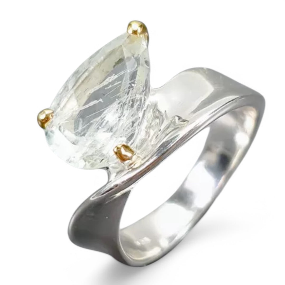 Aquamarine Sterling Silver Ribbon Ring - Keja Designs Jewelry