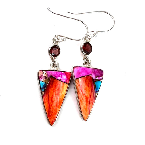 Kingman Dahlia& Garnet Sterling Silver Point Earrings