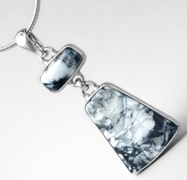 White Buffalo Sterling Silver Two Stone Pendant - Keja Designs Jewelry