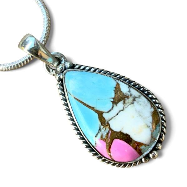 Kingman Cotton Candy Sterling Silver Pear Shaped Pendant - Keja Designs Jewelry