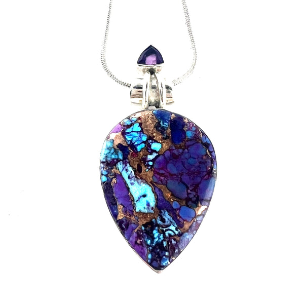 Purple Turquoise & Amethyst Sterling Silver Pendant - Keja Designs Jewelry