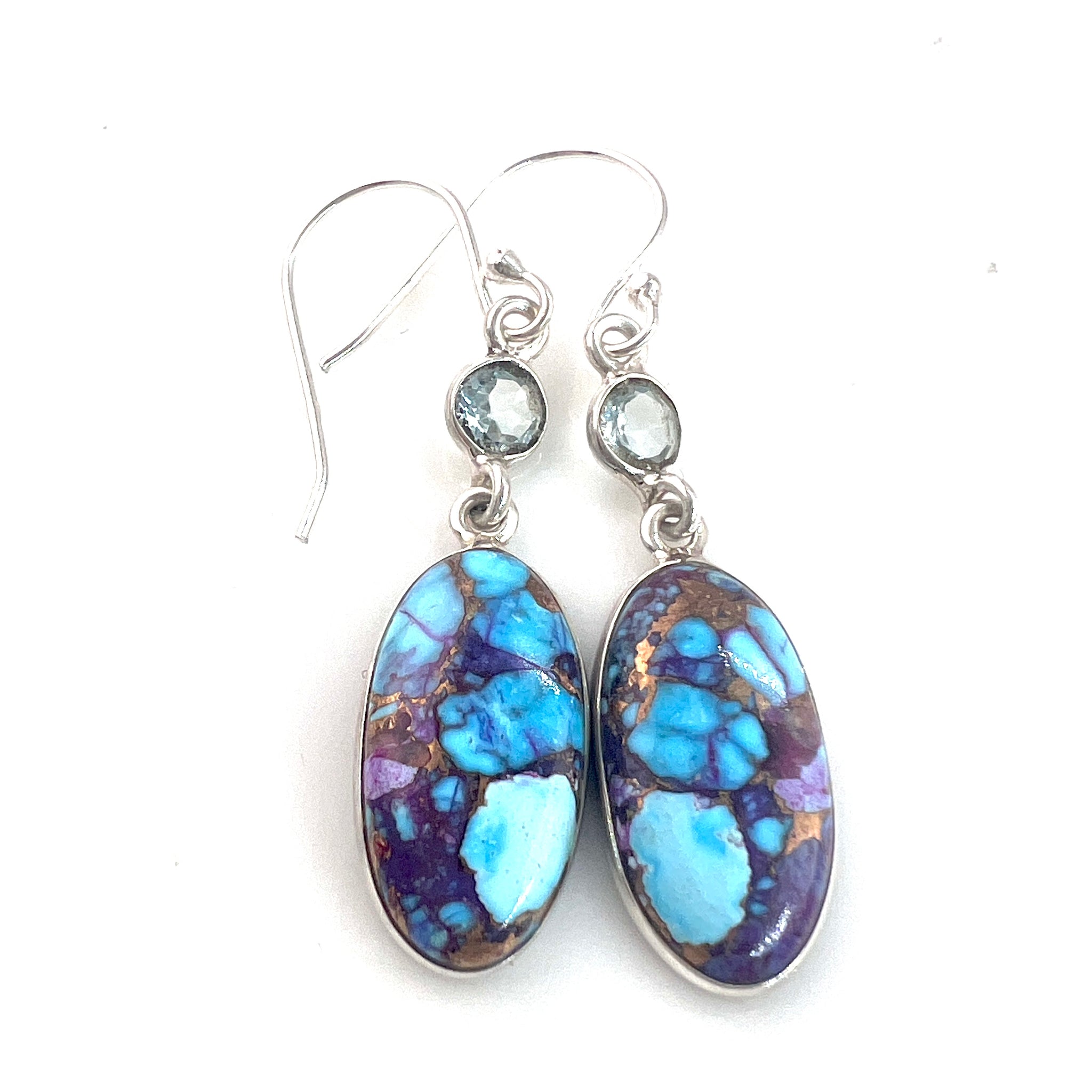 Kingman Blue Dahlia Turquoise & Topaz Sterling Silver Oval Earrings