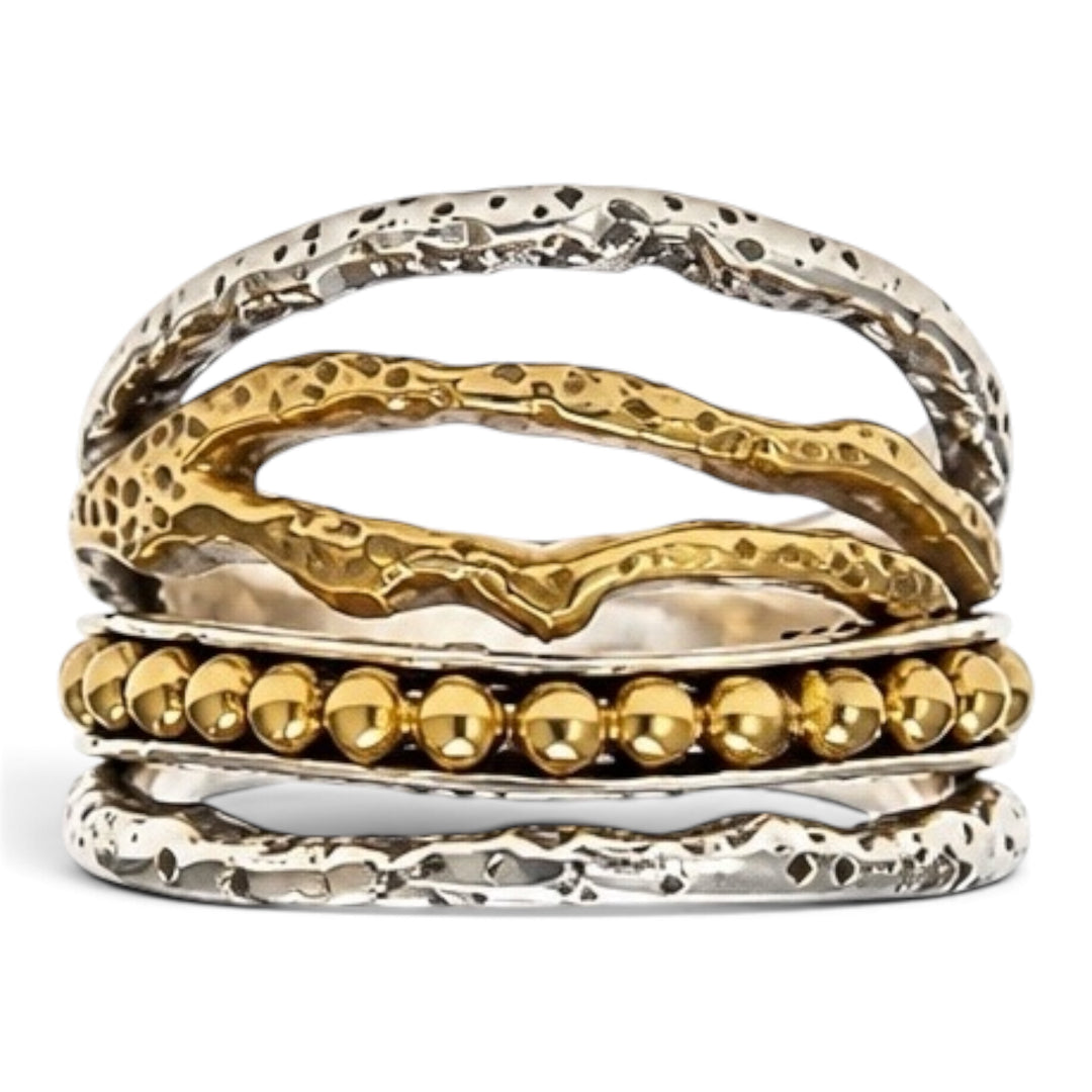 Two Tone Wide Sterling Silver &amp; Bronze Band Ring