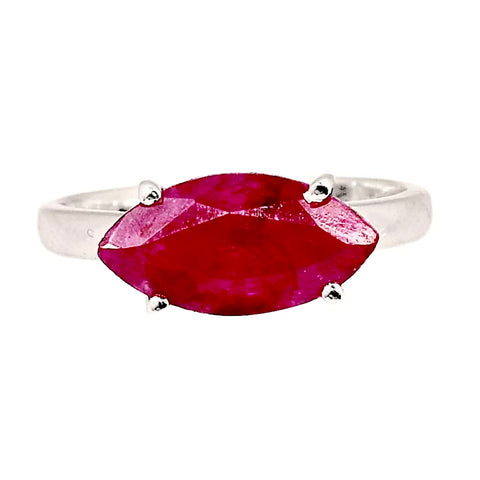 Ruby East-West Marquise Sterling Silver Ring