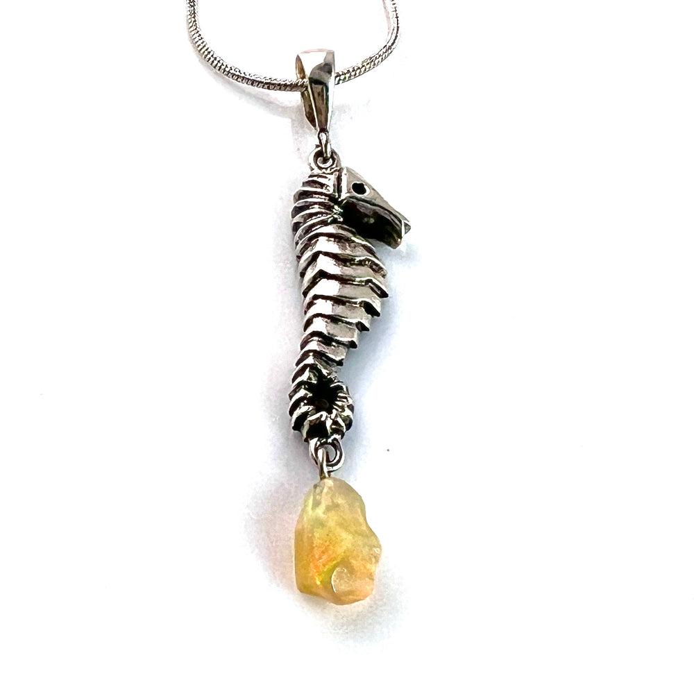 Ethiopian Opal Rough Sterling Silver Seahorse Pendant - Keja Designs Jewelry