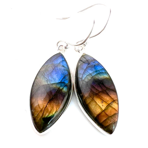 Labradorite Sterling Silver Marquis Earrings - Keja Designs Jewelry